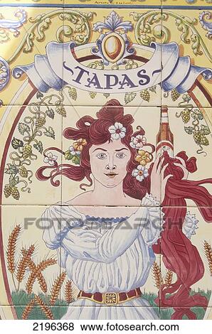 Spain, Tiled wall on outside of Tapas bar; Madrid View Large Photo Image Stock Photo - Spain, Tiled wall on outside of Tapas bar; Madrid. Fotosearch