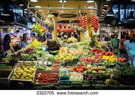 Stock Photography - Spain, Traditional products in el Mercat de la Boqueria in La Rambla; Barcelona. Fotosearch