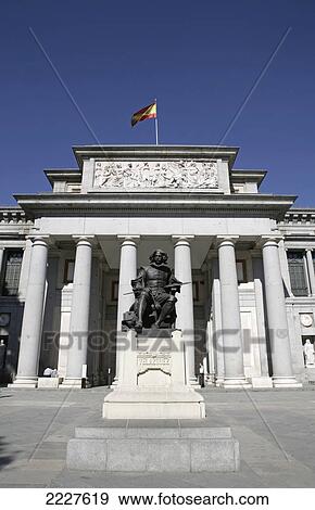 Stock Photo - Spain, Valazquez statue outside Prado Museum (Museo del Prado); Madrid. Fotosearch
