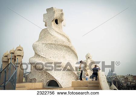 Spain, Views from Antoni Gaudi's La Pedrera rooftop; Barcelona View Large Photo Image Stock Photograph - Spain, Views from Antoni Gaudi's La Pedrera rooftop; Barcelona. Fotosearch
