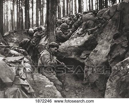 Stock Photograph - Specially Enlisted Navvies Digging Shelter-Trenches During First World War From The Illustrated War News Published 1915. Fotosearch
