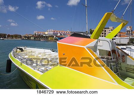 Stock Photo - Speed Boat; Oranjestad, Island Of Aruba, Aruba, Kingdom Of The Netherlands. Fotosearch