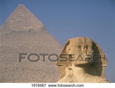 Stock Photo - Sphinx And Great Pyramid Of Chephren. Fotosearch