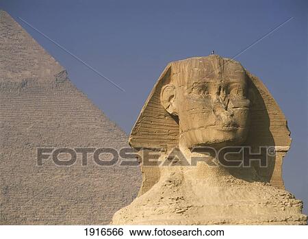 Stock Photograph - Sphinx And Great Pyramid Of Chephren. Fotosearch