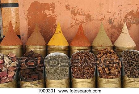 Stock Image - Spices For Sale In Souk, Marrakesh, Morocco. Fotosearch