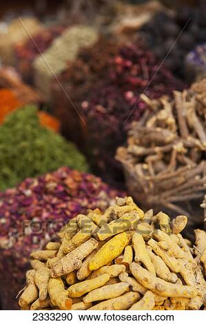 Stock Image - Spices For Sale In Spice Market; Dubai, United Arab Emirates. Fotosearch