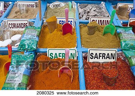 Stock Photography - Spices For Sale In The Medina; Hammamet, Tunisia, North Africa. Fotosearch