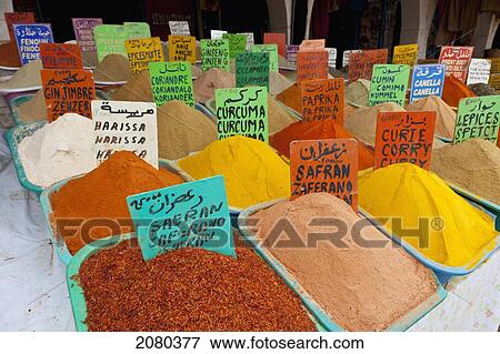 Stock Photo - Spices Found In The Souk In Old Jara; Gabes, Tunisia, North Africa. Fotosearch