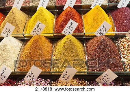 Spices Teas And Other Dried Goods In Bins For Sale; Istanbul Turkey View Large Photo Image Stock Photo - Spices Teas And Other Dried Goods In Bins For Sale; Istanbul Turkey. Fotosearch