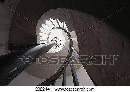 Stock Image - Spiral staircase seen from below; Yetholm, Scottish Borders, Scotland, UK. Fotosearch