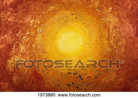 Stock Image - Spiralus, Abstract Of Golden Cosmic Spiral / Vortex, Energetic And Vibrant (Acrylic Painting).. Fotosearch