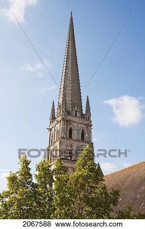 Stock Photo - Spire Of The Abbey Church Of Saint-Savin Sur Gartempe, Saint-Savin Sur Gartempe, Vienne, France. Fotosearch
