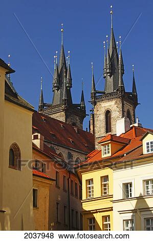 Spires Of Tyn Church In The Old Town Square Or Stare Mesto; Prague Czech Republic View Large Photo Image Stock Photo - Spires Of Tyn Church In The Old Town Square Or Stare Mesto; Prague Czech Republic. Fotosearch