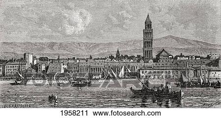 Stock Image - Split, Croatia In The 19Th Century. From El Mundo En La Mano, Published 1878.. Fotosearch
