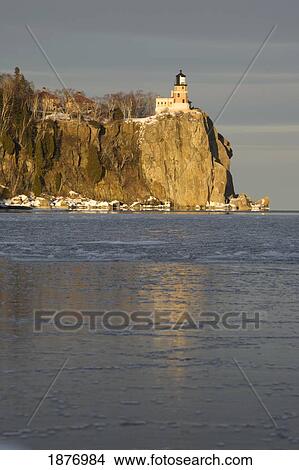 Picture - Split Rock Lighthouse On Lake Superior In Winter; Minnesota, Usa. Fotosearch
