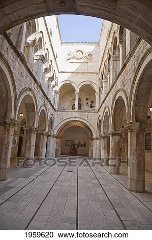 Stock Image - Sponza Palace And Historic Archives, Dubrovnik, Dubrovnik-Neretva, Croatia. Fotosearch