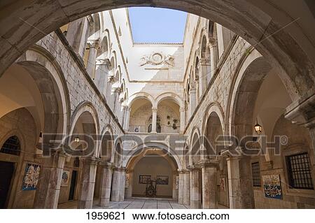 Stock Image - Sponza Palace And Historic Archives, Dubrovnik, Dubrovnik-Neretva, Croatia. Fotosearch