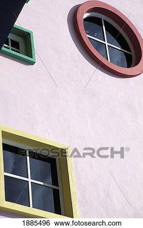 Stock Photograph - Square And Round Windows On Building, Close Up. Fotosearch
