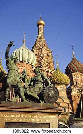 Stock Image - St Basils Cathedral And Statue. Fotosearch