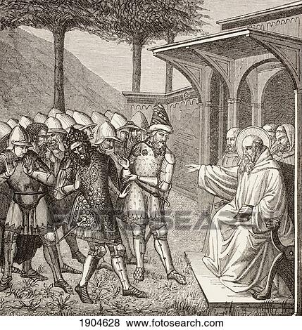 St Benedict Of Nursia Reproaches Baduila Aka Totila, King Of The Ostrogoths, With Having Deceived Him And Predicts His Death. From Military And Religious Life In The Middle Ages By Paul Lacroix Published London Circa 1880. View Large Photo Image Stock Photo - St Benedict Of Nursia Reproaches Baduila Aka Totila, King Of The Ostrogoths, With Having Deceived Him And Predicts His Death. From Military And Religious Life In The Middle Ages By Paul Lacroix Published London Circa 1880.. Fotosearch