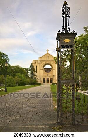 Stock Image - St. Boniface Basilica Church And Grounds, St. Boniface, Winnipeg, Manitoba. Fotosearch