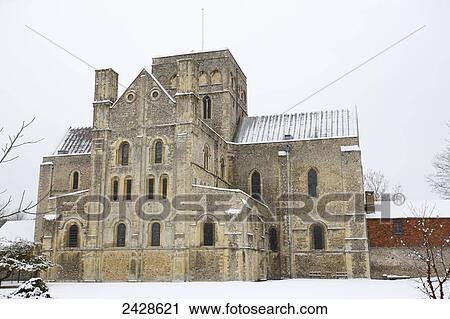 Stock Image - St. Cross Church in the snow; Winchester, Hampshire, England. Fotosearch