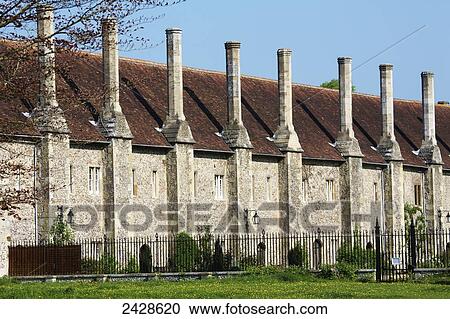 Stock Image - St. Cross Hospital in the water meadow; Winchester, Hampshire, England. Fotosearch