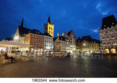 St. Gangolf Church And Hauptmarkt (Main Market) Square At Night, Trier, Rhineland-Palatinate, Germany View Large Photo Image Picture - St. Gangolf Church And Hauptmarkt (Main Market) Square At Night, Trier, Rhineland-Palatinate, Germany. Fotosearch