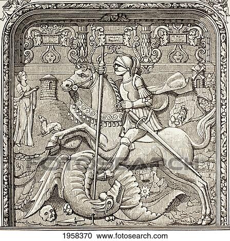 St. George Slaying The Dragon. After A Detail Of The Tomb Of Cardinal Georges D'ambroise In Rouen. From Military And Religious Life In The Middle Ages By Paul Lacroix Published London Circa 1880. View Large Photo Image Stock Image - St. George Slaying The Dragon. After A Detail Of The Tomb Of Cardinal Georges D'ambroise In Rouen. From Military And Religious Life In The Middle Ages By Paul Lacroix Published London Circa 1880.. Fotosearch