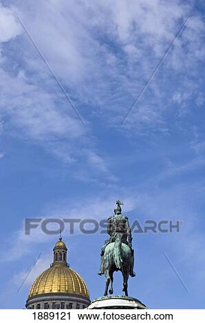 Stock Image - St Isaac's Cathedral And Statue. Fotosearch