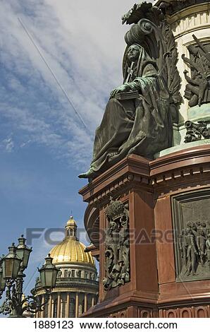 Stock Image - St Isaac's Cathedral, Statue, And Lamp Post. Fotosearch