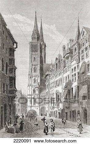 Stock Image - St. Lorenz Church, Nuremberg, Bavaria, Germany In The 19Th Century. From Pictures From The German Fatherland Published C. 1880.. Fotosearch