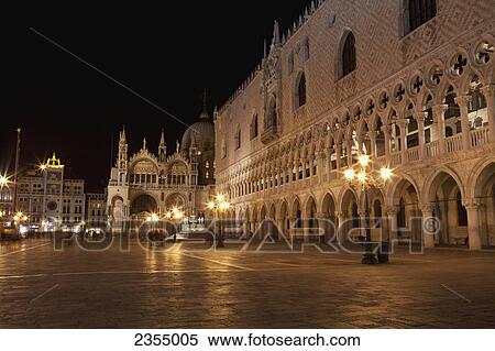 Stock Photography - St Mark's Square at night; Venice, Italy. Fotosearch