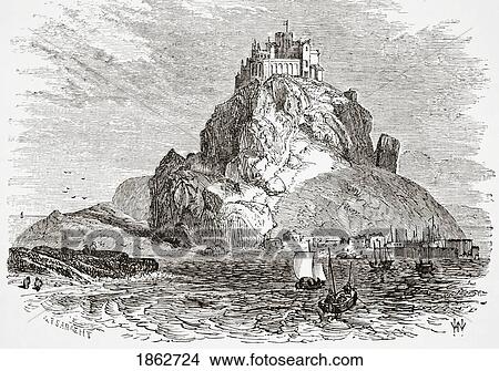 St Michaels Mount Cornwall England From A Sketch By G F Sargent From The Gallery Of Geography Published London Circa 1872 View Large Photo Image Picture - St Michaels Mount Cornwall England From A Sketch By G F Sargent From The Gallery Of Geography Published London Circa 1872. Fotosearch