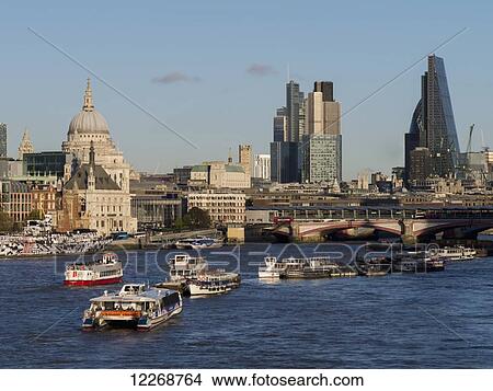 Picture - St. Paul's Cathedral and city skyline; London, England. Fotosearch