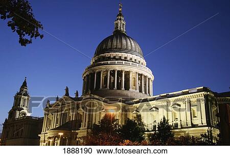 Stock Image - St Paul's Cathedral At Dusk, Exterior. Fotosearch