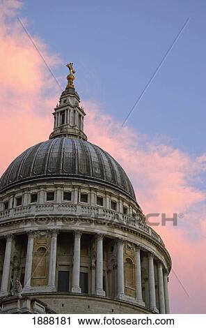 Stock Image - St Paul's Cathedral Dome At Sunset, Close Up. Fotosearch