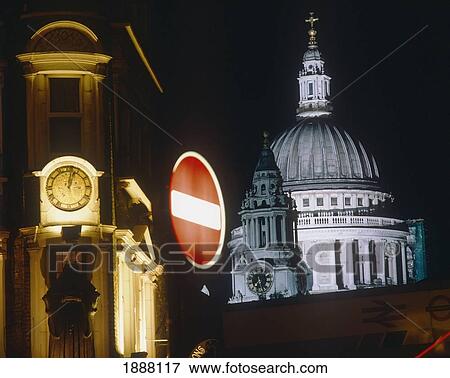 St Pauls Cathedral With Pub And Street Sign At Night View Large Photo Image Stock Photo - St Pauls Cathedral With Pub And Street Sign At Night. Fotosearch