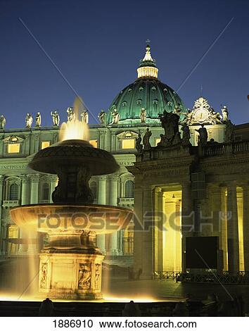 St Peters Basilica And Fountain At Dusk View Large Photo Image Stock Image - St Peters Basilica And Fountain At Dusk. Fotosearch