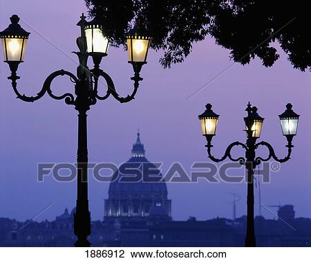 Stock Image - St Peters Basilica At Dusk From Villa Borghese. Fotosearch