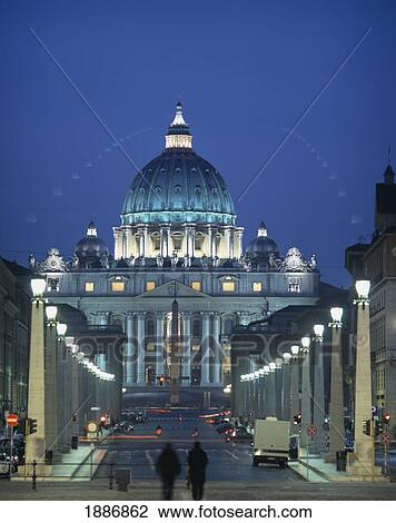 Stock Image - St Peter's Basilica At Dusk. Fotosearch