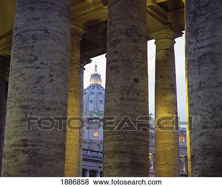 St. Peter's Basilica Seen Through Bernini's Colonnade, Piazza San Pietro View Large Photo Image Stock Photo - St. Peter's Basilica Seen Through Bernini's Colonnade, Piazza San Pietro. Fotosearch