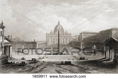 Stock Image - St. Peter's Rome Italy Drawn By G. Piranesi, Engraved By Roberts.. Fotosearch
