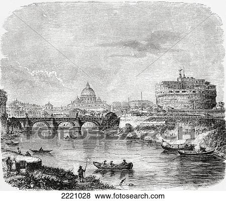 Stock Photo - St. Peters With The Bridge And Castel Sant'angelo, Rome, Italy In The Late 19Th Century. From Italian Pictures By Rev. Samuel Manning, Published C. 1890.. Fotosearch