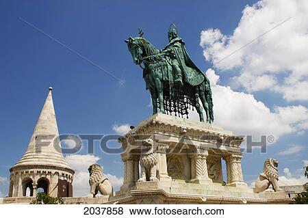 Stock Photo - St. Stephen Statue In The Castle District; Budapest Hungary. Fotosearch