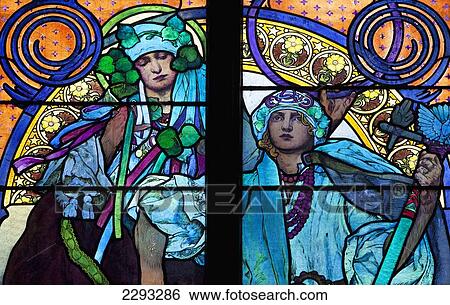 Stained galss window in St Vitus Cathedral designed by Alfons Mucha, Prague, Czech Republic, Europe View Large Photo Image Stock Photograph - Stained galss window in St Vitus Cathedral designed by Alfons Mucha, Prague, Czech Republic, Europe. Fotosearch