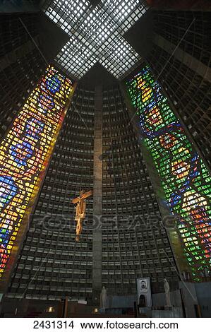 Picture - Stained glass in the Catedral Metropolitana de Sao Sebastiao; Rio de Janeiro, Brazil. Fotosearch