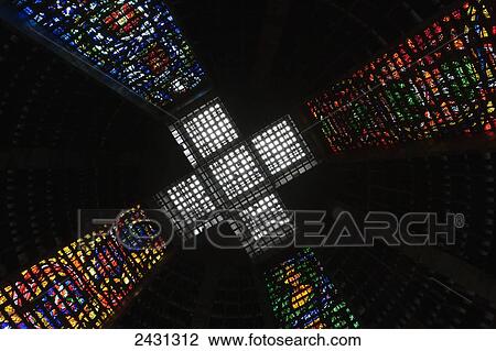 Stock Image - Stained glass in the Catedral Metropolitana de Sao Sebastiao; Rio de Janeiro, Brazil. Fotosearch