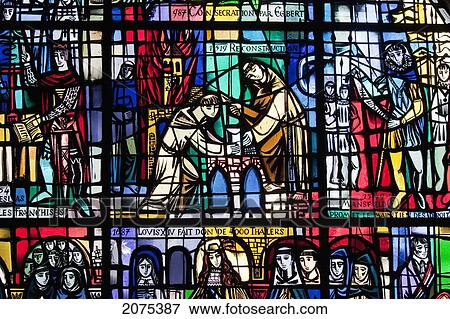Stock Photo - Stained Glass Window In Eglise St. Michel (St. Michael's Church), Luxembourg. Fotosearch