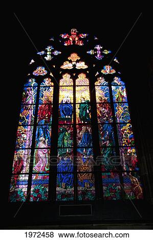 Stock Photo - Stained Glass Window In St. Vitus Cathedral, Prague, Czech Republic. Fotosearch
